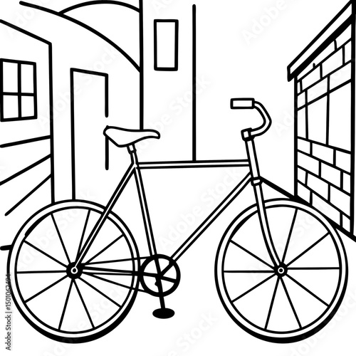 Minimalist Fixie Bike in Urban Alley – Vector on White
