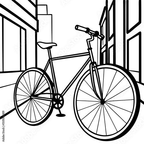 Minimalist Fixie Bike in Urban Alley – Vector on White