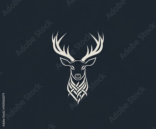 Elegant deer head logo with intricate, stylized antlers and braided neck detail