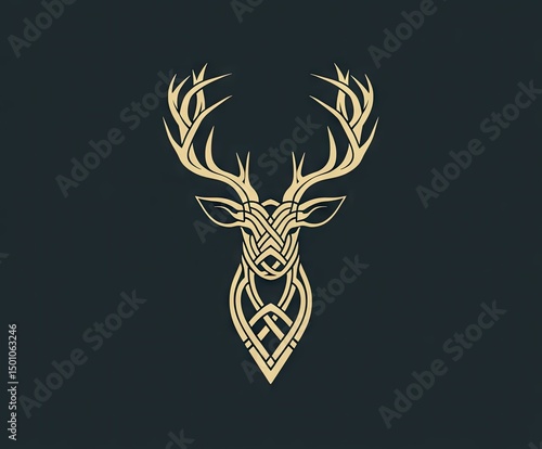 Elegant, stylized deer head, intricate knotwork design