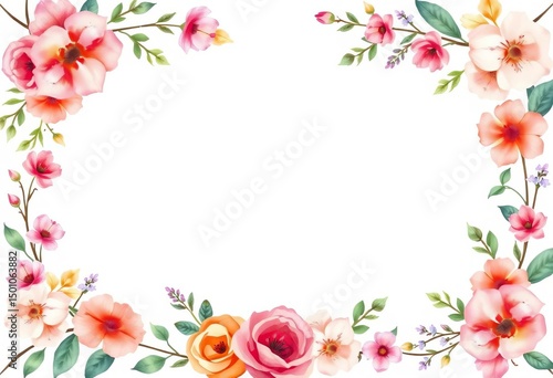 Watercolor floral wreath frame, perfect for invitations Elegant, romantic design,  stationery,  border