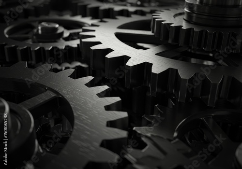 Mechanical Gears Interlocking Black And White Photo Illustrating Technology Industry