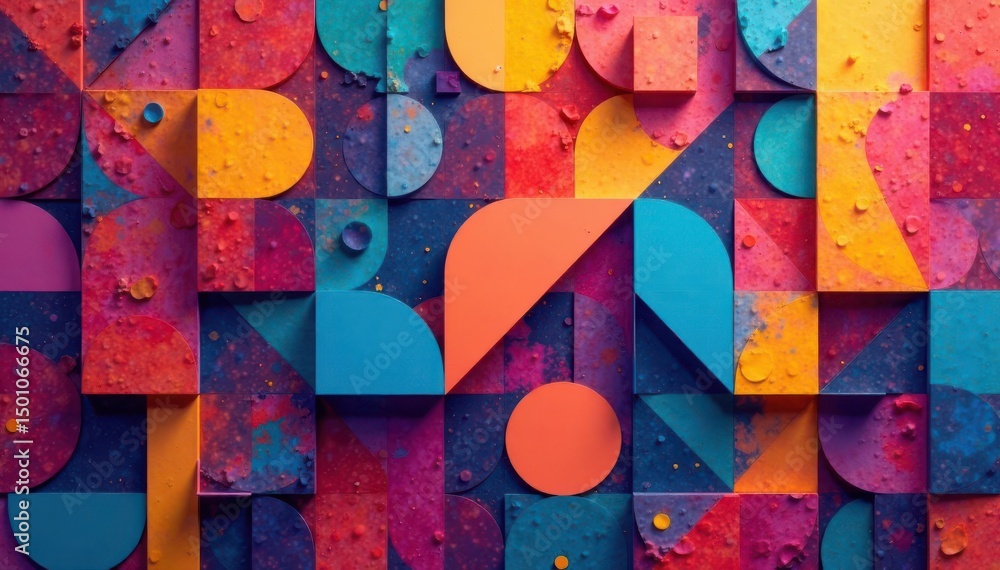 Fototapeta premium Abstract geometric shapes repeat in vibrant colors , digital, seamless texture