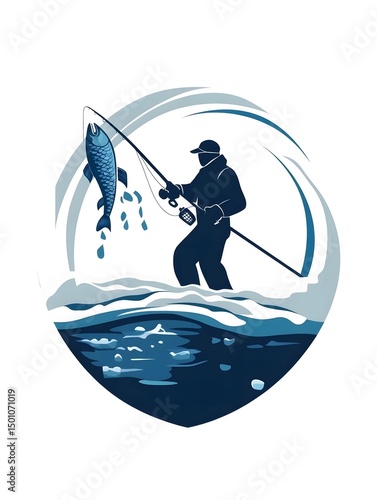 Fishing Adventure: Silhouette Logo for Active Anglers in Scenic Outdoor Lakes and Rivers
