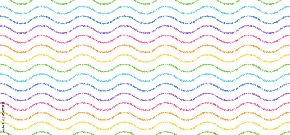 Seamless pattern with crayon wavy lines. Abstract pastel background with rainbow stripes with chalk texture. Crayon seamless pattern with rainbow waves on white bg, vector illustration Seamless pattern with crayon wavy lines. Abstract pastel background with rainbow stripes with chalk texture. Crayon seamless pattern with rainbow waves on white bg, vector illustration