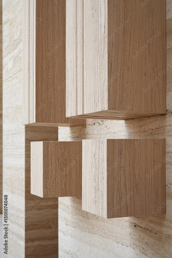 Abstracción Geométrica en Madera y Piedra Caliza Abstracción Geométrica en Madera y Piedra Caliza