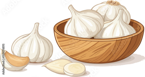 Garlic Cloves in a Bowl on White Background