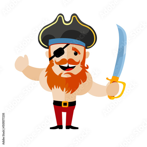 cartoon pirate with saber – vector illustration