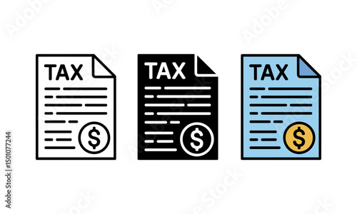 Tax Document Icons Set Flat Line and Glyph Style Vector Illustration