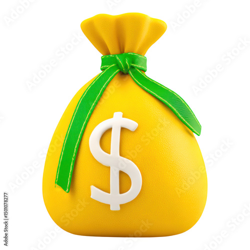 3D Yellow money bag with dollar sign on transparent background