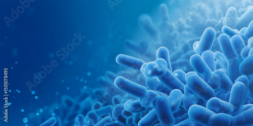 Blue bacteria colony in fluid environment