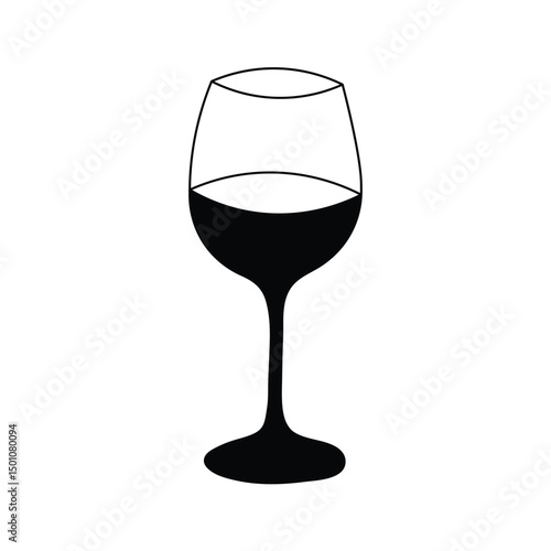 Isolated transparent red wine glass with liquid reflection on a white background