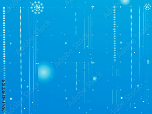 Abstract background, blue snowy vertical lines and delicate Christmas flowers
