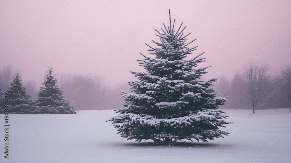Obraz premium Snow Covered Pine Trees in Winter Wonderland Scene