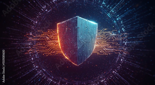 Cyber security shield against technology background
