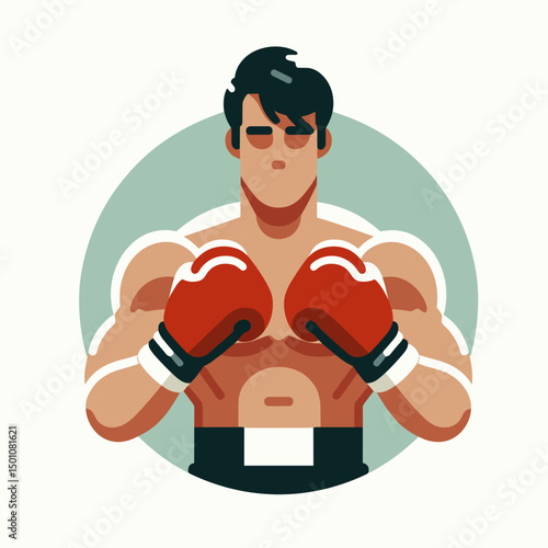 Boxed fighter posing with red gloves in minimalist illustration  