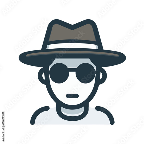 Cartoon character wearing sunglasses and a hat with neutral expression  