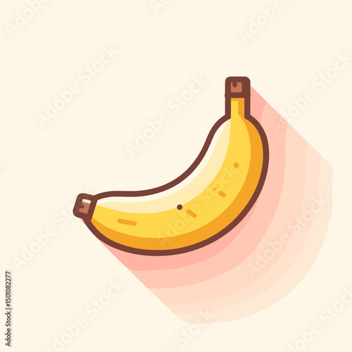 Cartoon banana illustration with shadow on light background  