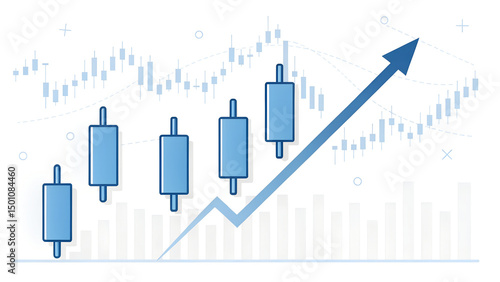 2D Blue Candlestick Chart Showing Stock Market Trends and Financial Data on a Grid Background