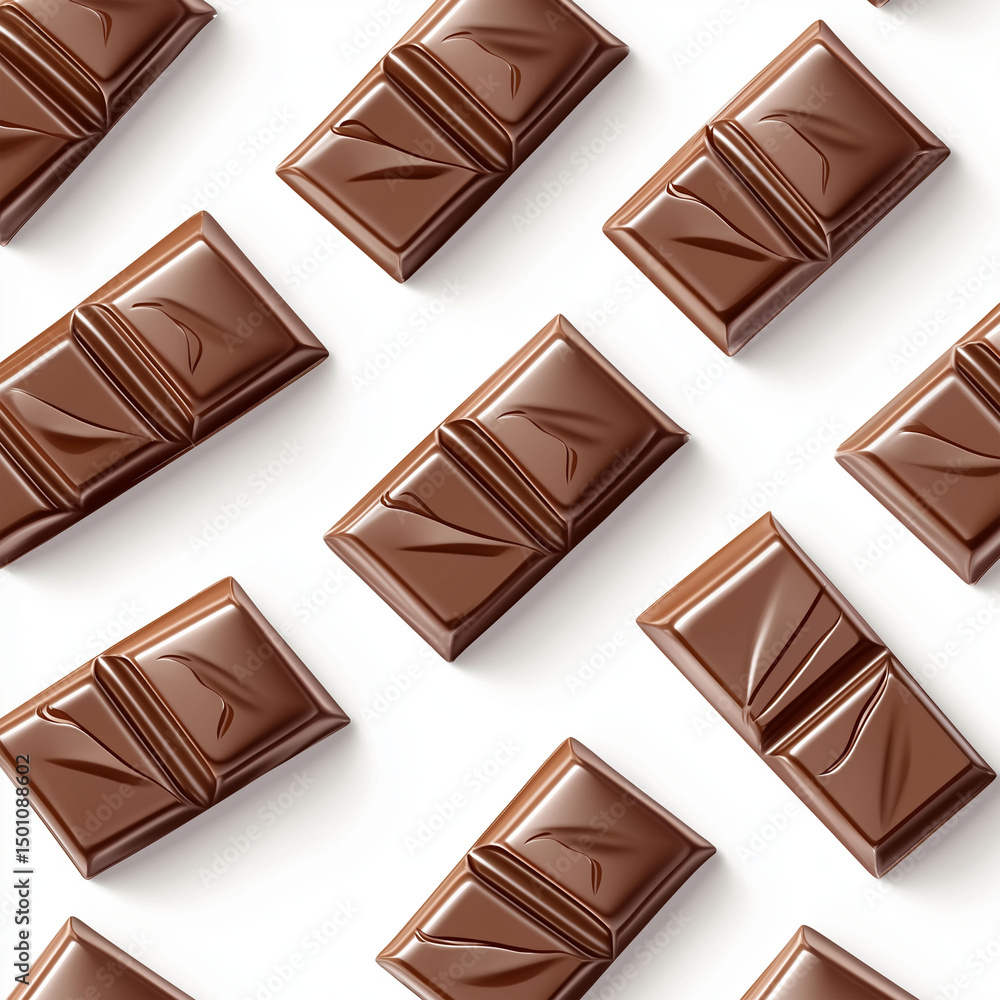 Naklejka premium Chocolate squares on white backdrop from above.