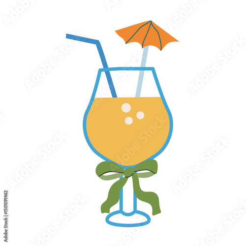 Summer vacation celebration design with refreshing tropical drink illustration.