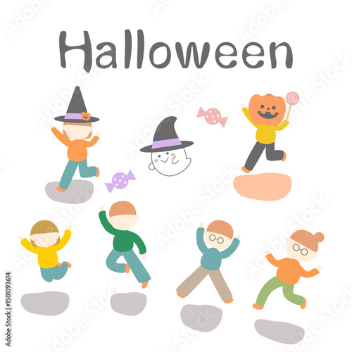 ハロウィンの仮想を楽しむ子供たち