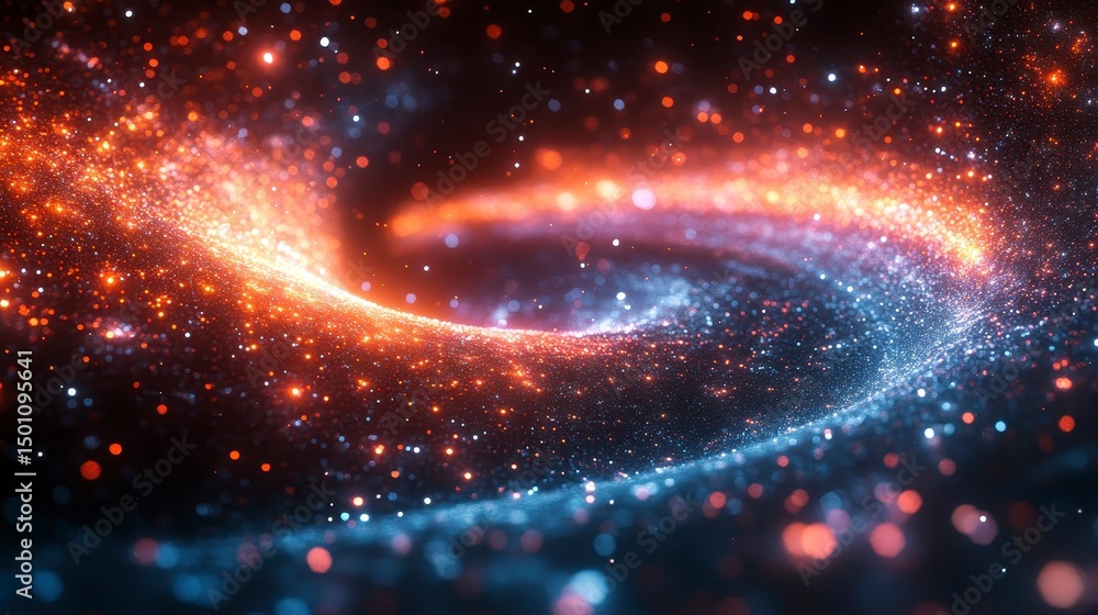 Obraz premium Swirling cosmos of red and blue particles against a dark space background creating an ethereal effect