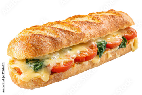 Cheesy baguette sandwich isolated on transparent PNG background