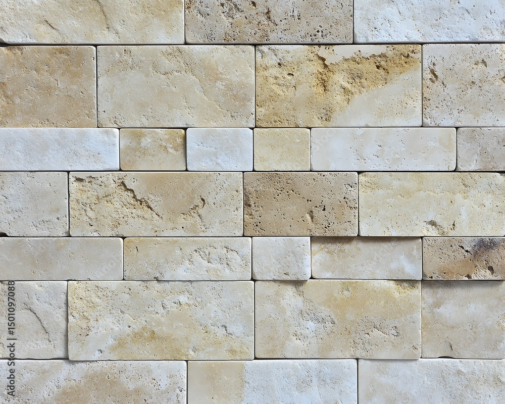 Fototapeta premium Beige and White Stone Brick Wall Texture Background