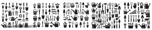 set of silhouette garden equipment icons