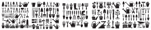 set of silhouette garden equipment icons
