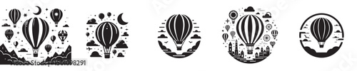 set of silhouette hot air balloon icons
