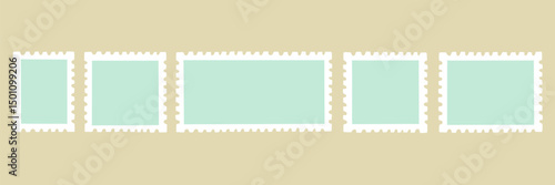 Stamp post postcard postage edge frame set. Postal card border paper collection. Vector graphic illustration