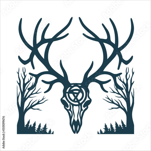 Celtic Stag Shaman Skull Vector Illustration