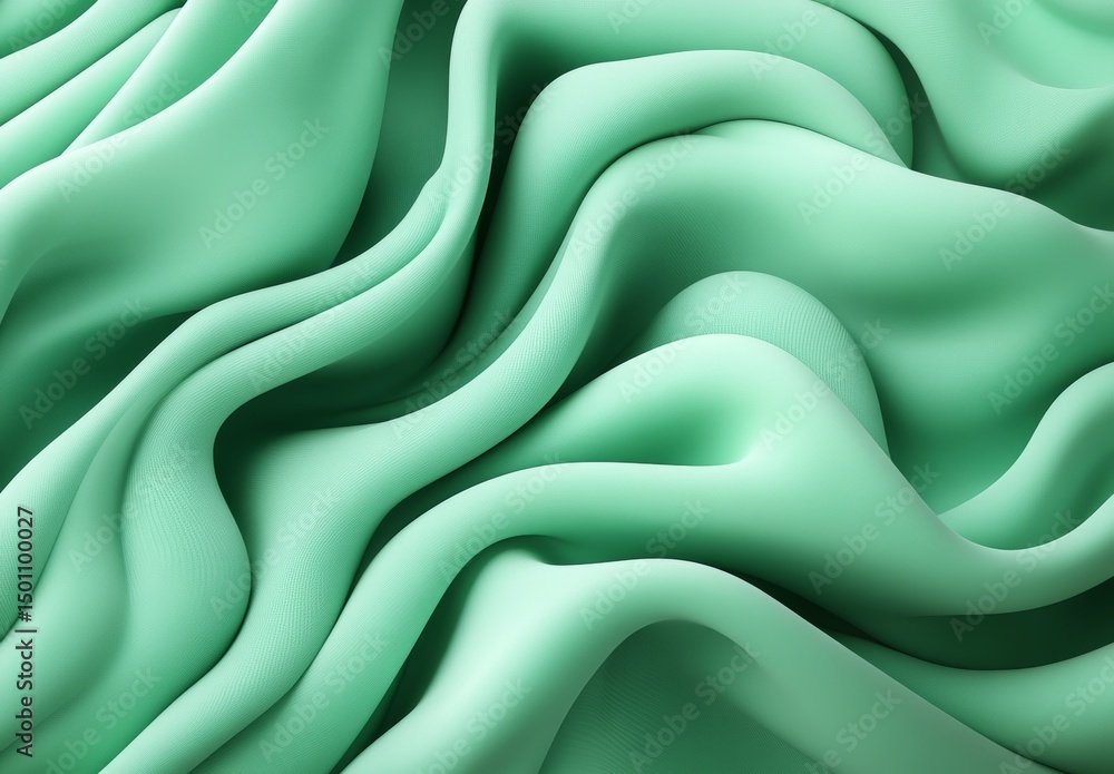 Obraz premium A creative drawing with a curved, abstract design and a powder background, incorporating teal, sea light green, and blue colours, along with an organic texture and surreal details, makes for unique