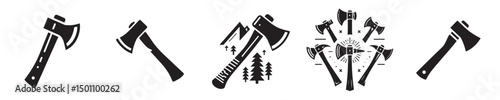 set of silhouette axe icons