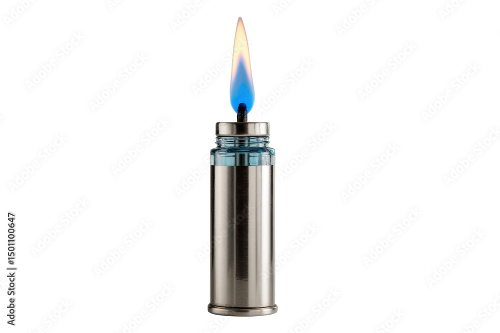 Polished metal lamp ablaze isolated on transparent PNG background