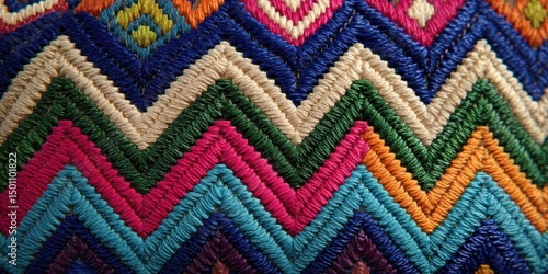 Close-Up of Guajiro Wayu Handicraft Weaving with Vivid Colors and Intricate Patterns