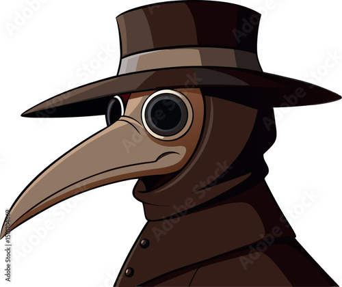 Plague Doctor Mask Illustration - Medieval Medical Outfit - Gothic Steampunk Art - Vintage Epidemic Protection - Renaissance Quarantine Symbol - Dark Mysterious Beaked Costume - Healthcare History