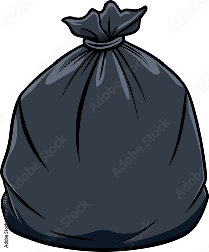 Cartoon Illustration of Black Garbage Bag, Trash Bag, Waste Sack, Rubbish Bag, Refuse Sack, Waste Management, Sanitation, Cleanup, Pollution Control, Recycling, Household Waste, Debris Storage