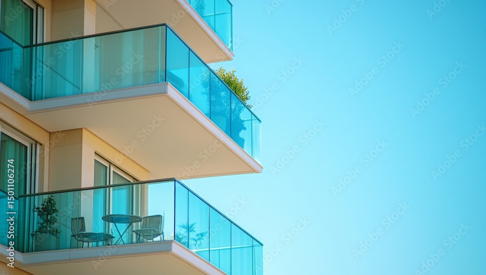 Obraz premium A tall building with a balcony and a view of the sky
