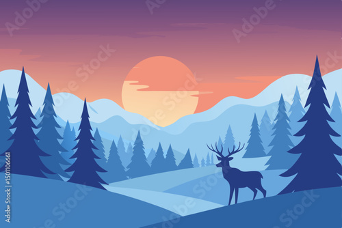 a snow draped forest clearing with deer grazing qu.svg