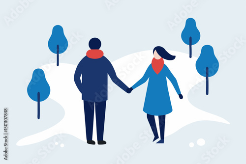 couple walking hand in hand through snow draped pa.svg
