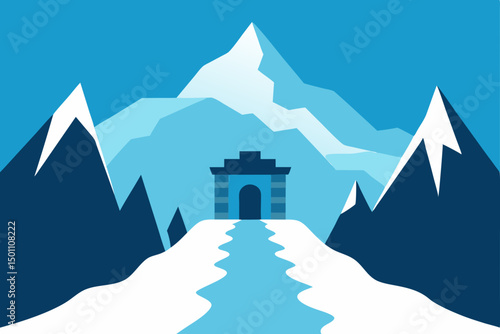 dramatic winter mountain pass with ancient ruins p 