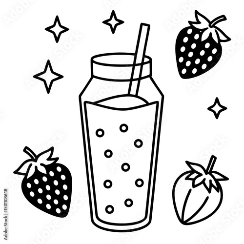 Strawberry Milk Aesthetic with Floating Fruits