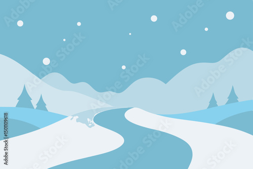 frost fog settling in a river valley as snow begin 