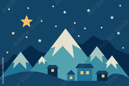 glimmering stars over a quiet  snow drenched mount 