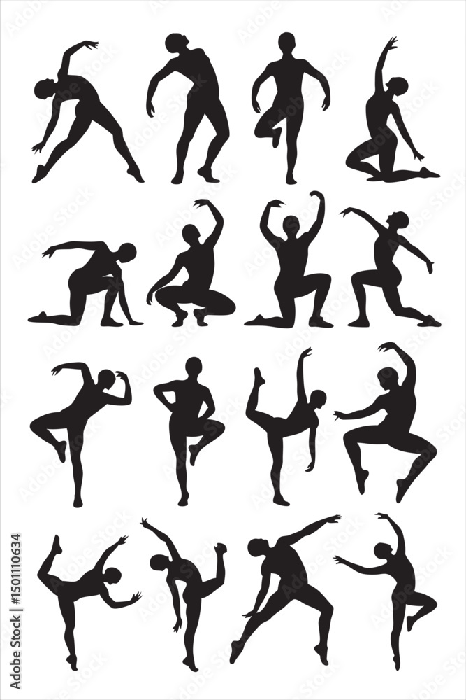 A Collection of Silhouettes of Dancers in Various Poses A Collection of Silhouettes of Dancers in Various Poses