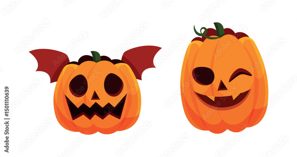 Fototapeta premium Vector Flat halloween pumpkins collection