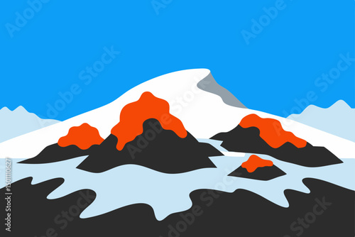 icelandic highlands under snow  with lava rock pok